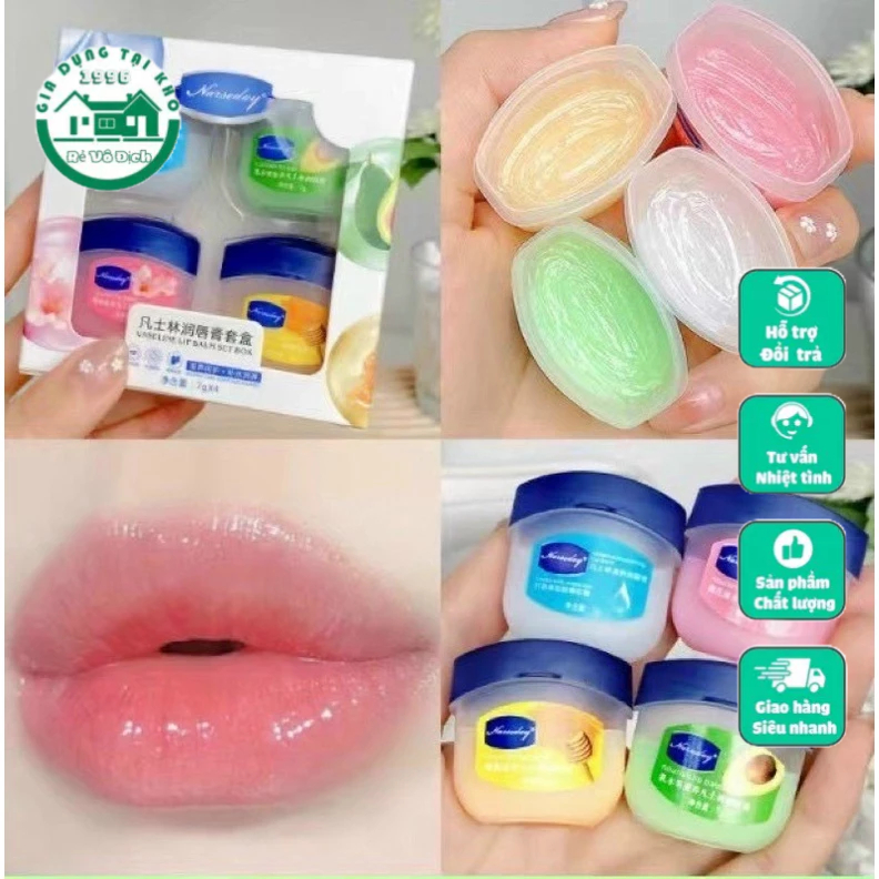 Bộ 4 hũ son dưỡng môi Vaseline Hanboli Hydrating Lip Balm Set dưỡng ẩm và ngăn ngừa nứt nẻ môi