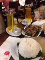 Lemongrass water, chrysathanum water, grilled beef salad