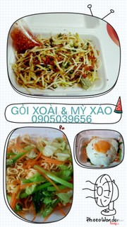 Gỏi xoài cá khô 10.000
Gỏi xoài cá khô + bò khô 15.000
Mỳ xào rau củ thịt băm 10.000 
Mỳ xào rau củ thịt băm + ốp la 15.000

🍒 Đơn hàng trên 50.000 tặng 1 chai pepsi500ml
🍒 Khách vui lòng order trước 30p dùm e nha
Lh : 0905039656 - Yến