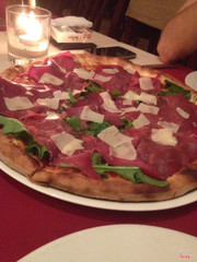 pizza stuffed with beef and mozarella cheese and spinach