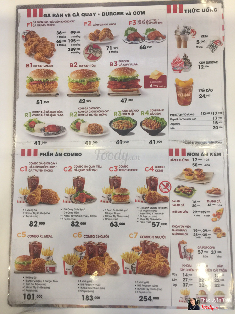 menu gà KFC