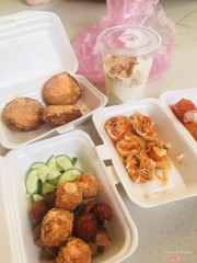 Khoai bắp phô mai kéo sợi. Đậu hủ béo giòn thơm hành phi. Tôm viên nhân phô mai🤤. Sữa chua dẻo vừa miệng không quá ngọt