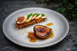 Fig, frozen yogurt, maple ginger, bee pollen jelly