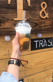 Trà đào thêm trân châu trắng-milk foam size M