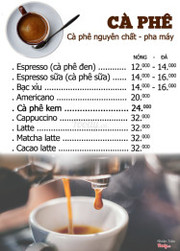 Menu Cà phê