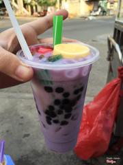 Trà sữa khoai môn bánh flan