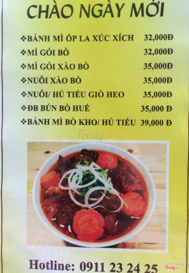 menu sáng