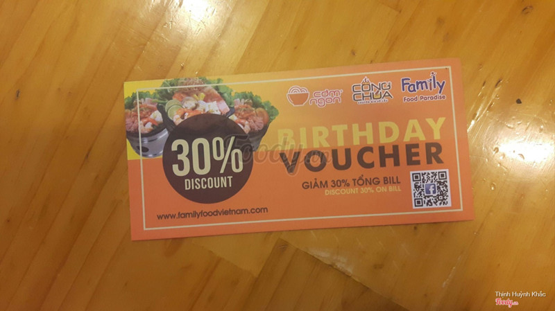 Birthday voucher Cơm ngon - lẩu công chúa 8/2018