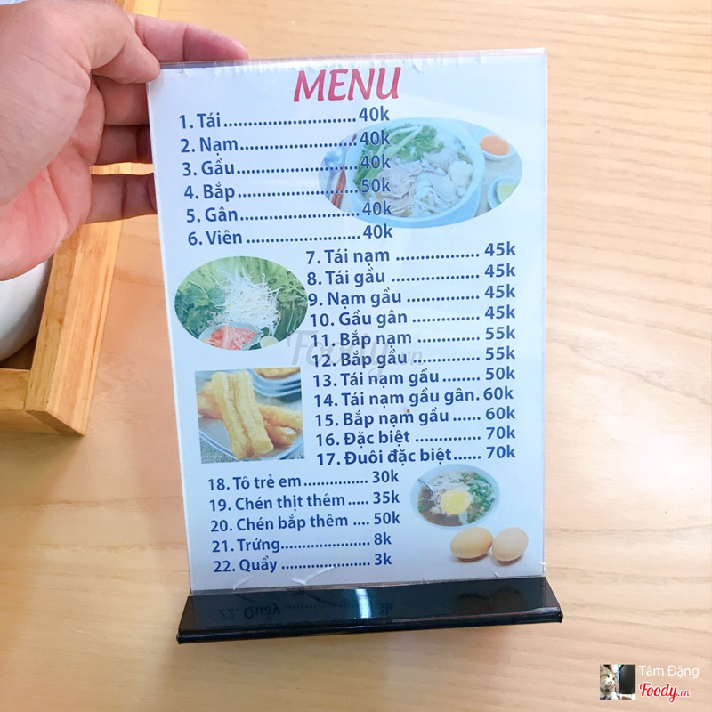 Menu giá thành rất ok