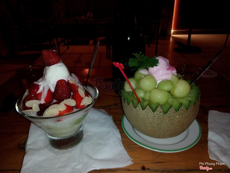 Bingsu dâu + bingsu dưa lưới