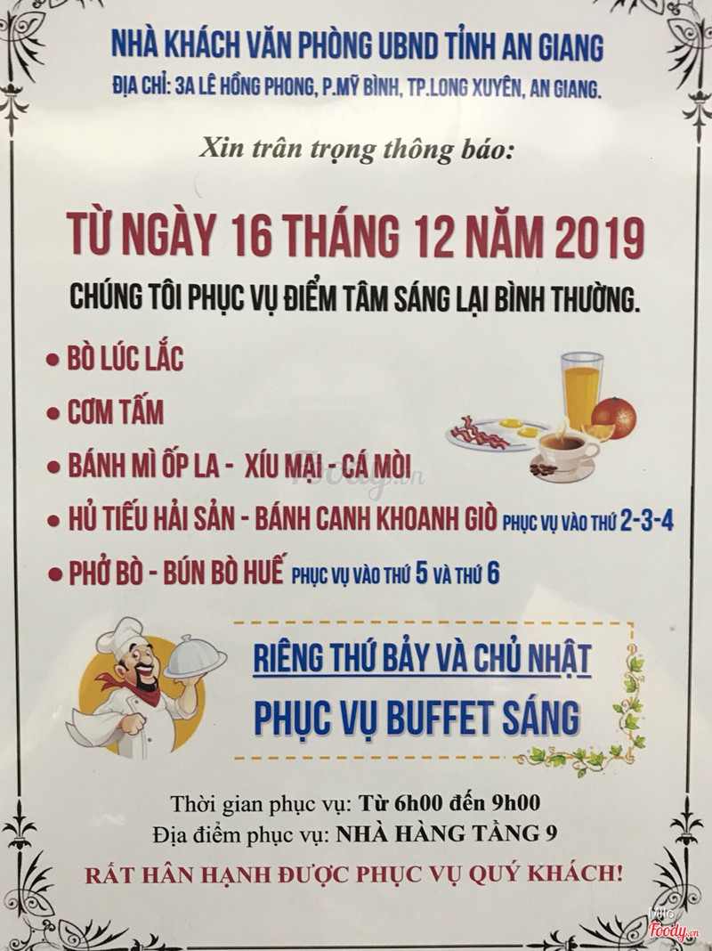 Menu trong thang máy