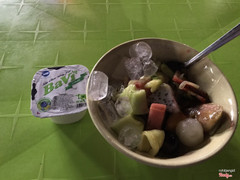 Big bowl of fruits. Added with ice, sweet curd and bit of essence. Delicious and clean