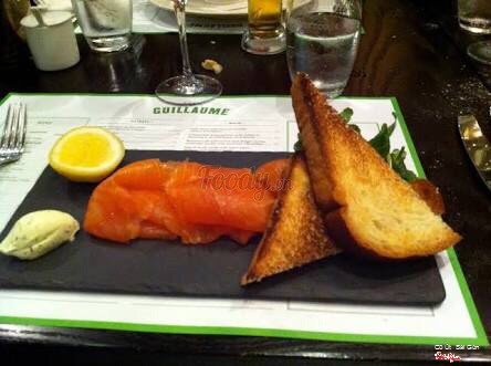 Tea smoked salmon and toasted brioche and  herbed butter 