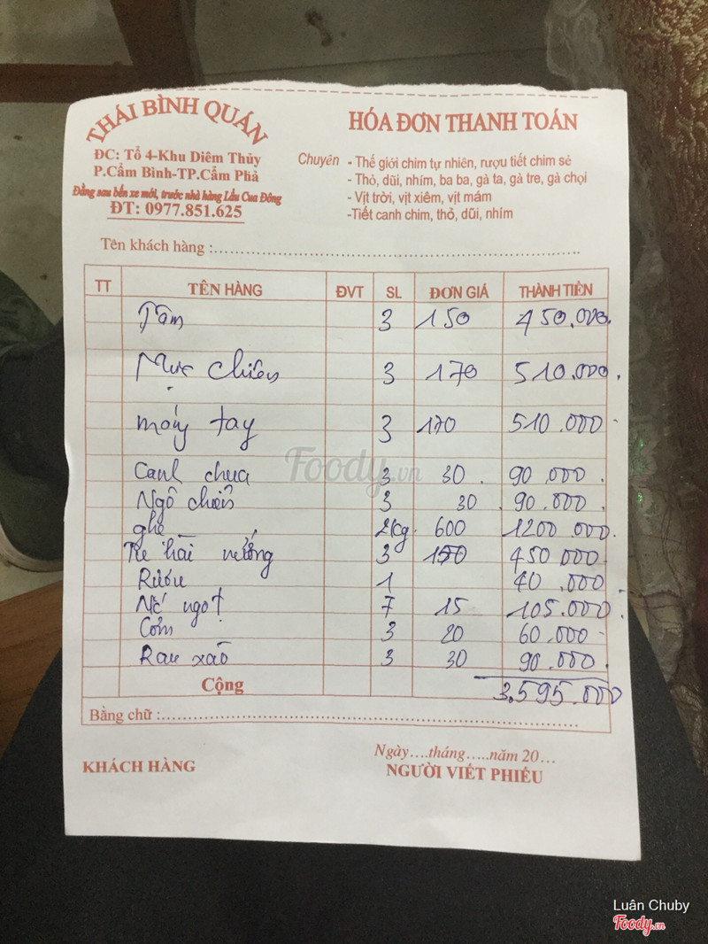 Thực đơn cho 15 người khách