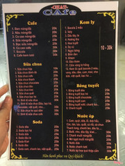 Menu của quán