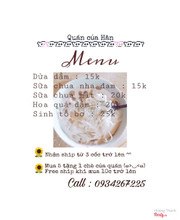 Menu quán của cô ý 