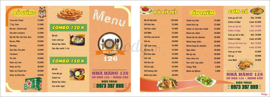 Menu quán bít tết cơm gà 126 Minh Cầu