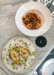 Crab & Avocado Toast with Salmon Caviar + Tomyum Seafood Spaghetti