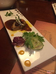 Foie grass with mixed green salad and sauces