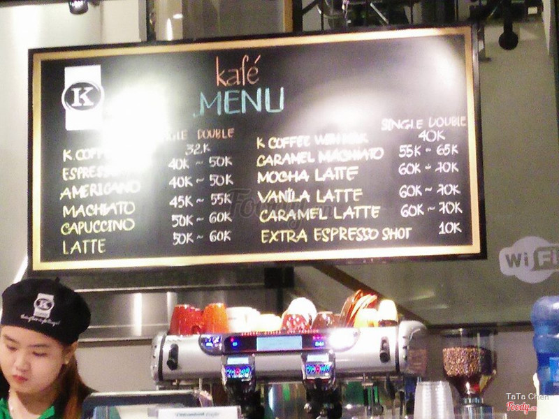 Menu của quán 