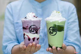 đá xay việt quất + matcha jelly