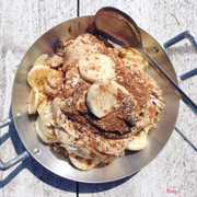 Banana, peanut butter, muesli, cocoa & chia seed parfait