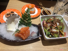 Salad and sashimi