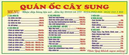 menu quán đa dạng,giá cả bình dân và được cập nhật mỗi ngày