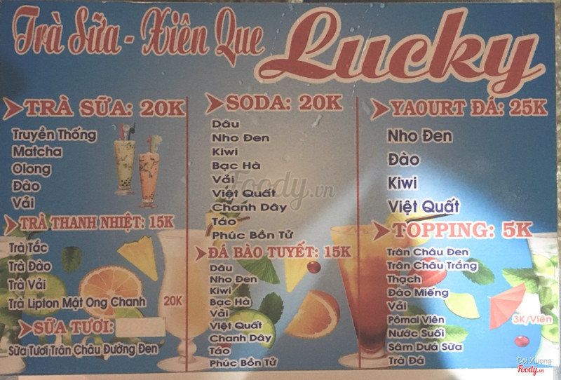 menu trà sữa