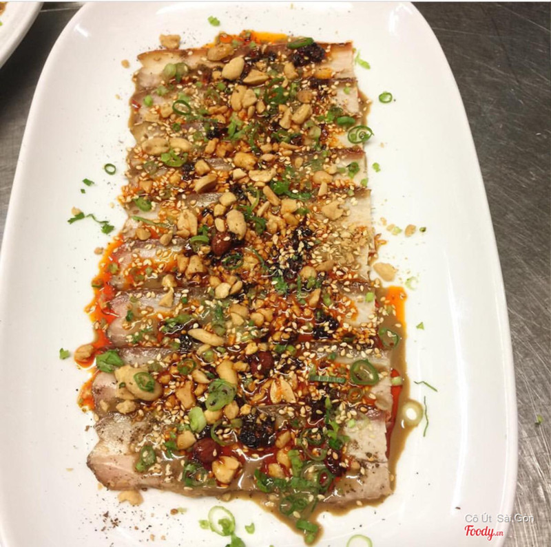 Cobia sashimi with sake suchuan chilli dressing