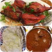 Gà tandoori, cheese naan, cà ri cừu