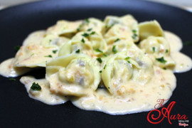 Tortellini with seafood sauce