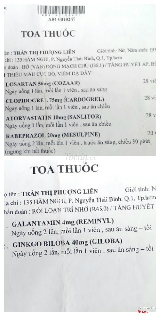 Hai toa thuốc của Bác sĩ kê cho bà tôi