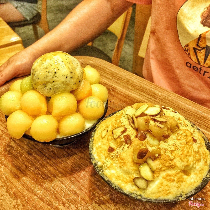 bingsu dưa lưới và đậu