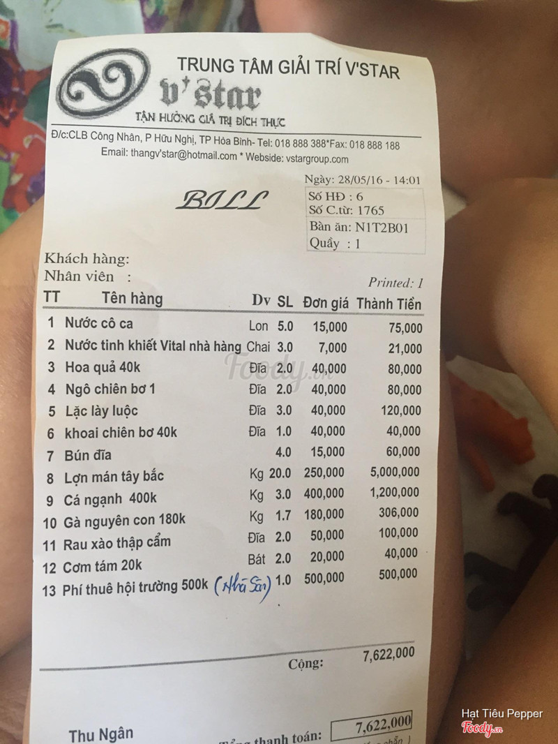 Thực đơn và giá cho 14 người