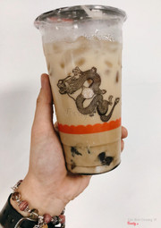 Trà sữa Houjicha + khoai dẻo