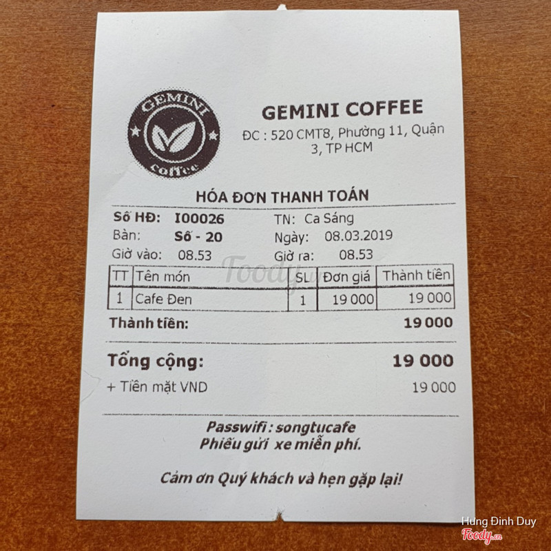 Hoá đơn thanh toán.