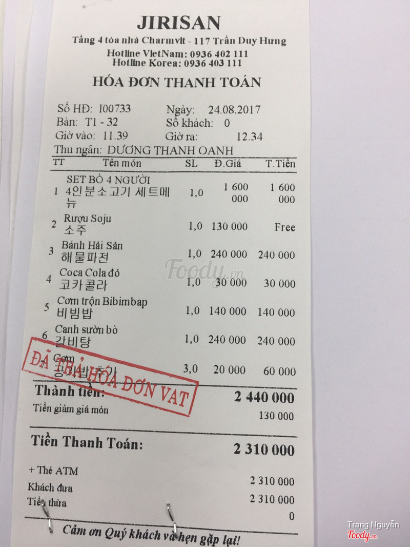 Hoá đơn thanh toán