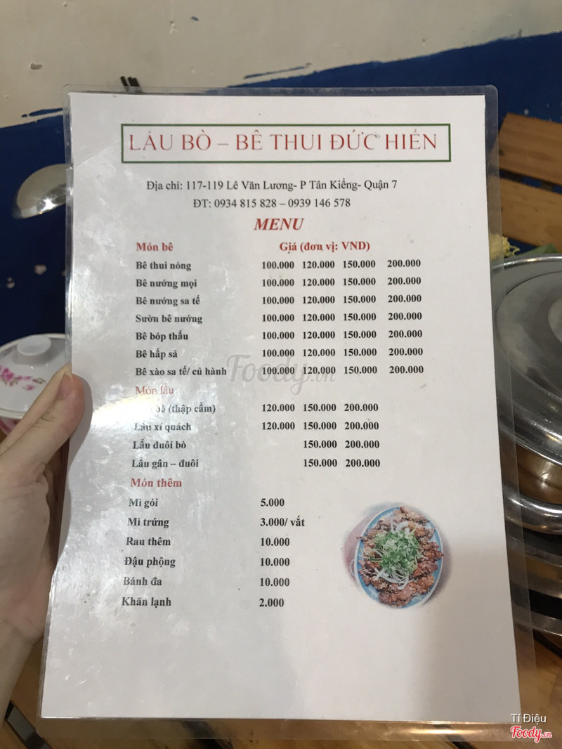 Menu cho các bạn tham khảo, mình kêu cái lẩu nhỏ 120k 