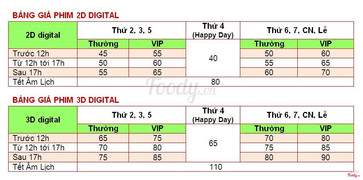 Bảng giá phòng 1 - 3 - vip  