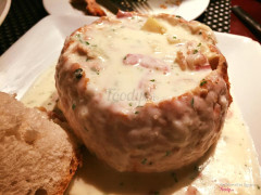 Clam Chower served in a bread bowl.
