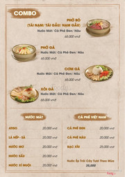 Menu nhà hàng Phở Cội