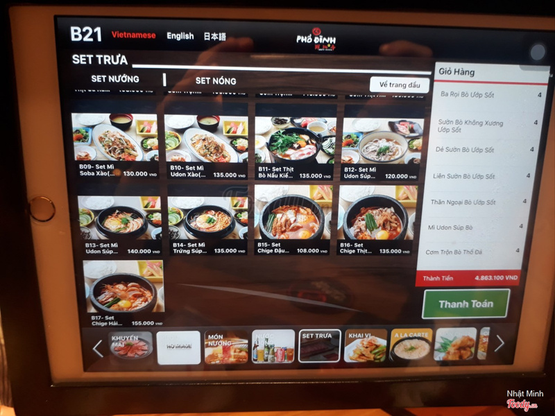 Menu các món ăn theo set