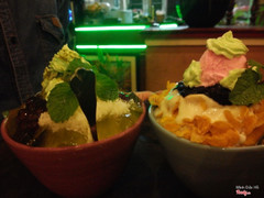 Patbingsu matcha vs dâu tằm
