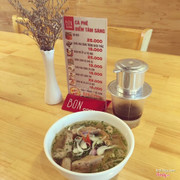 "bánh canh chả cá" with milk coffee 