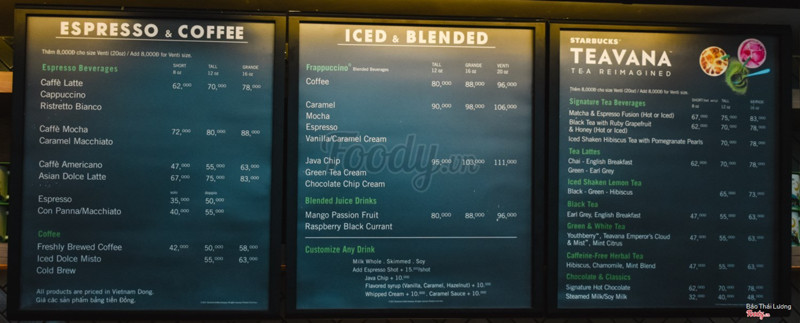 Thực đơn sang chảnh của Starbucks.