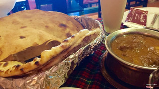 Roti, cheese nan and beef curry