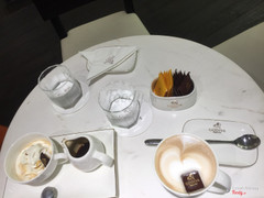 Vanilla ice cream and hot orange drink