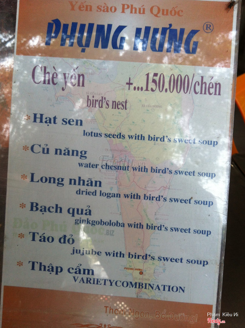 Menu chè yến