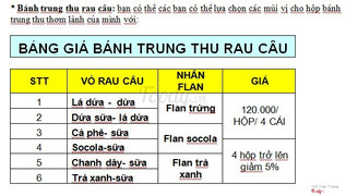 Bảng giá bánh trung thu trau câu